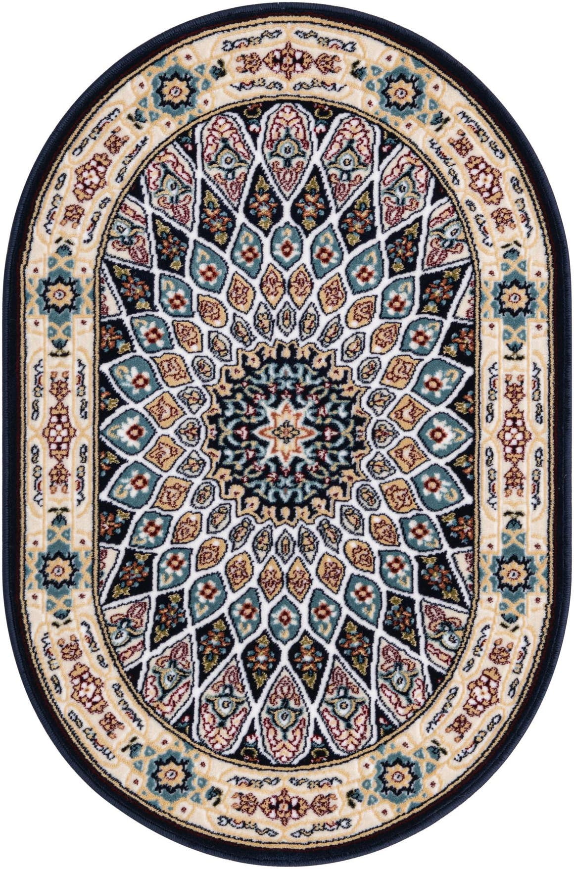 Rabia Collection Rug 2' 2 x 3' Oval Navy Blue Low Rug