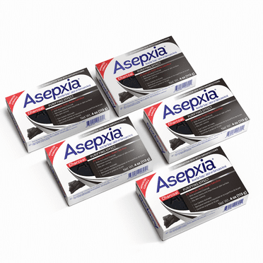 Asepxia Charcoal Cleansing Bar Soap for Acne and Blackheads. Removes Impurities and Toxins. Helps Oily Skin with Salycilic Acid. 4 oz. Pack of 5