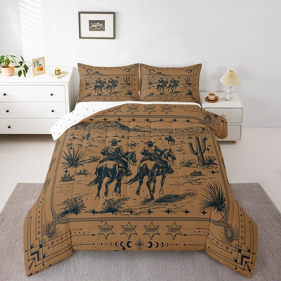 Erosebridal Western Cowboy Comforter Sets,Rustic Farmhouse Comforters & Duvets,Black Brown Bedding Comforter Set,Microfiber Southwestern Bedroom Decoration,Reversible,2pcs