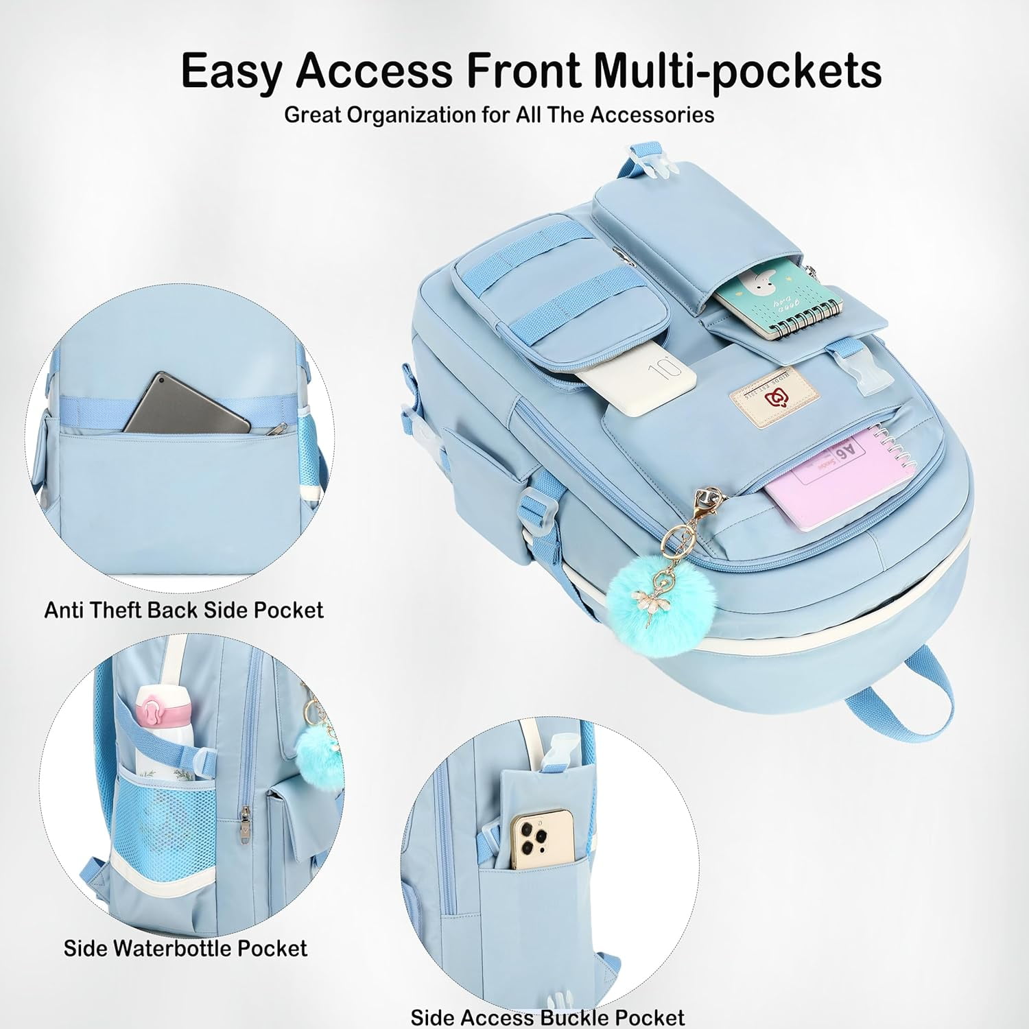 AO ALI VICTORY Laptop Backpack 15.6 inch College Backpack Large Schoolbag Anti Theft Travel Backpack Casual Daypack Schoolbag Teen Ladies (Blue)