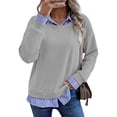 thumbnail image 2 of Women's 2 in 1 Striped Sweatshirt Long Sleeve Layered Pullover Shirts, Casual Collared Color Block Tunic Tops, Loose Fit Fall Winter Tops, 2 of 10