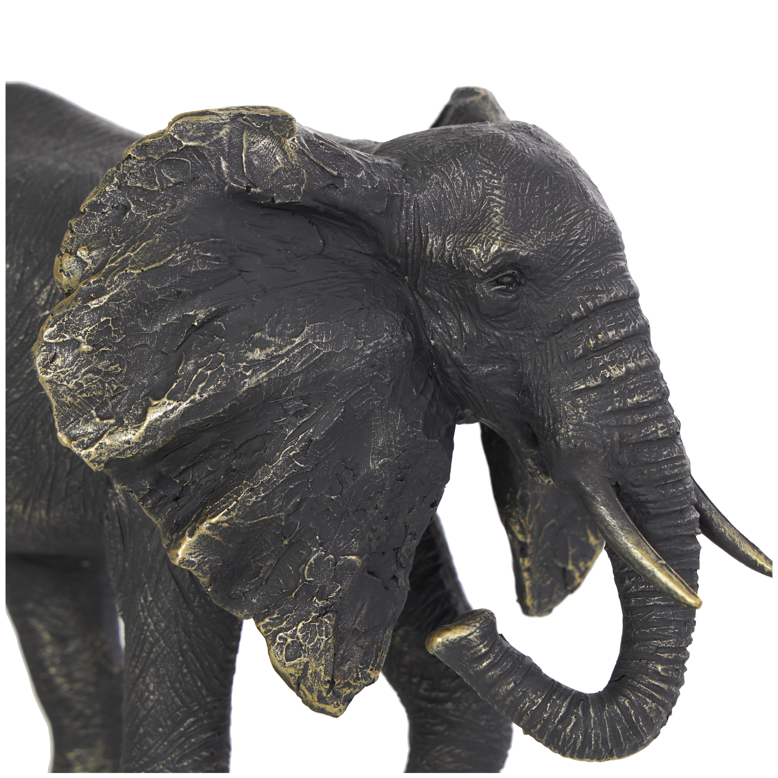 10" x 7" Bronze Polystone Elephant Sculpture with Gold Detailing, by DecMode