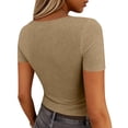 thumbnail image 6 of Lumtrix Women'S Short Sleeve Scoop Neck Ribbed Knit Fitted Dressy Casual Tops Tee Summer Slim Trendy Basic Shirts Beige L, 6 of 7