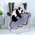 thumbnail image 4 of Panda Soft Flannel Fleece Blanket, Panda Bear Sleeping on Cloud in Starry Night Sky Children Cartoon Illustration Print, Cozy Plush for Indoor and Outdoor Use, 50" x 70", Lilac Black, by Ambesonne, 4 of 5