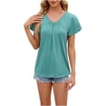 thumbnail image 4 of Tops para mujer verano volantes manga corta plisado cuello en V camisetas verano ligero lindo blusa sólido trajes, 4 of 5