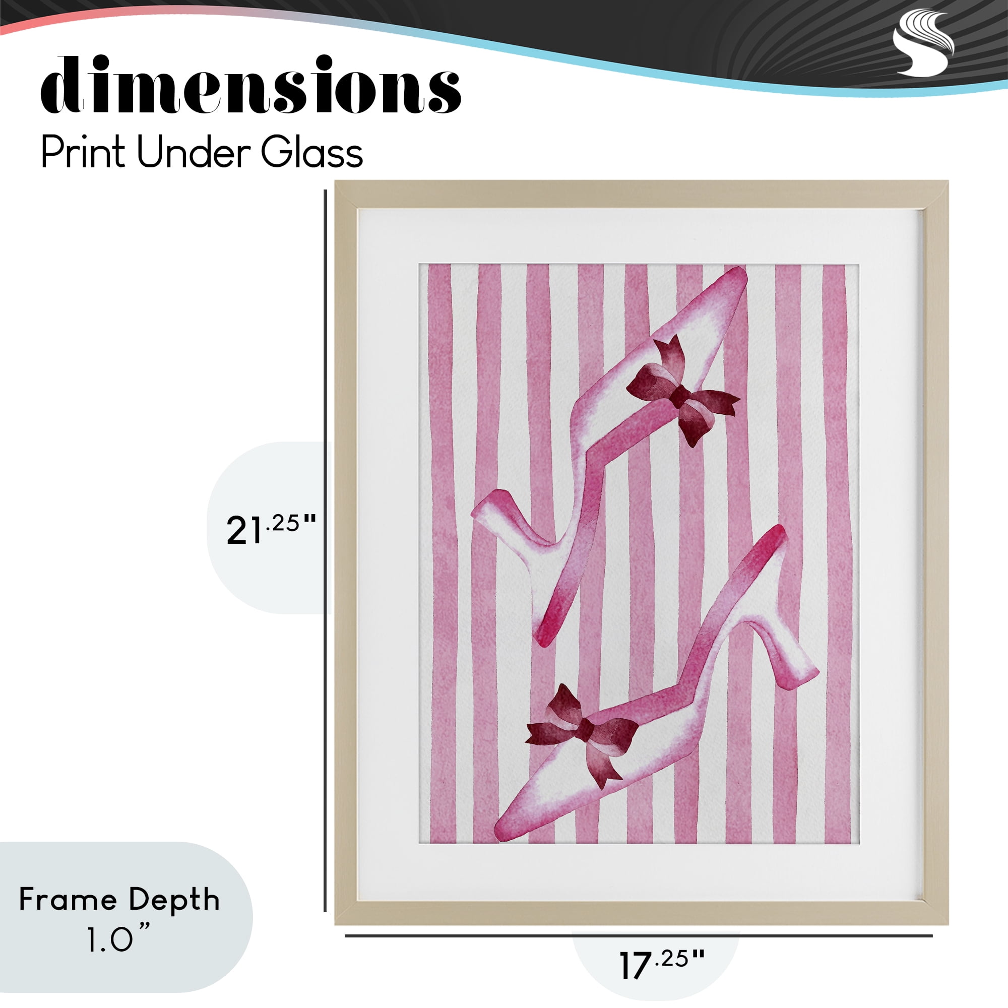 Stupell Industries Bow Heels on Pink Stripes Birch Framed Print Under Glass, design by Camila Juncos