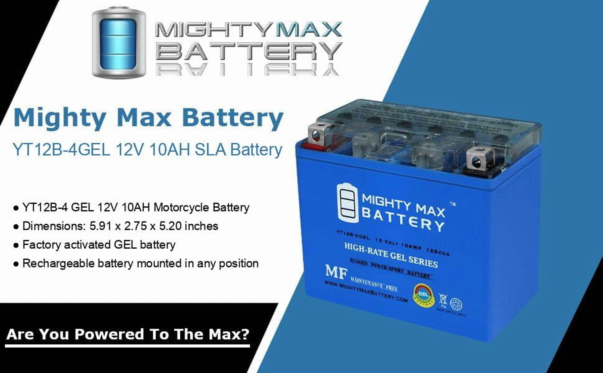 YT12B-4 GEL -12 Volt 10 AH, GEL Type 125 CCA, Rechargeable Maintenance Free SLA AGM Motorcycle Battery