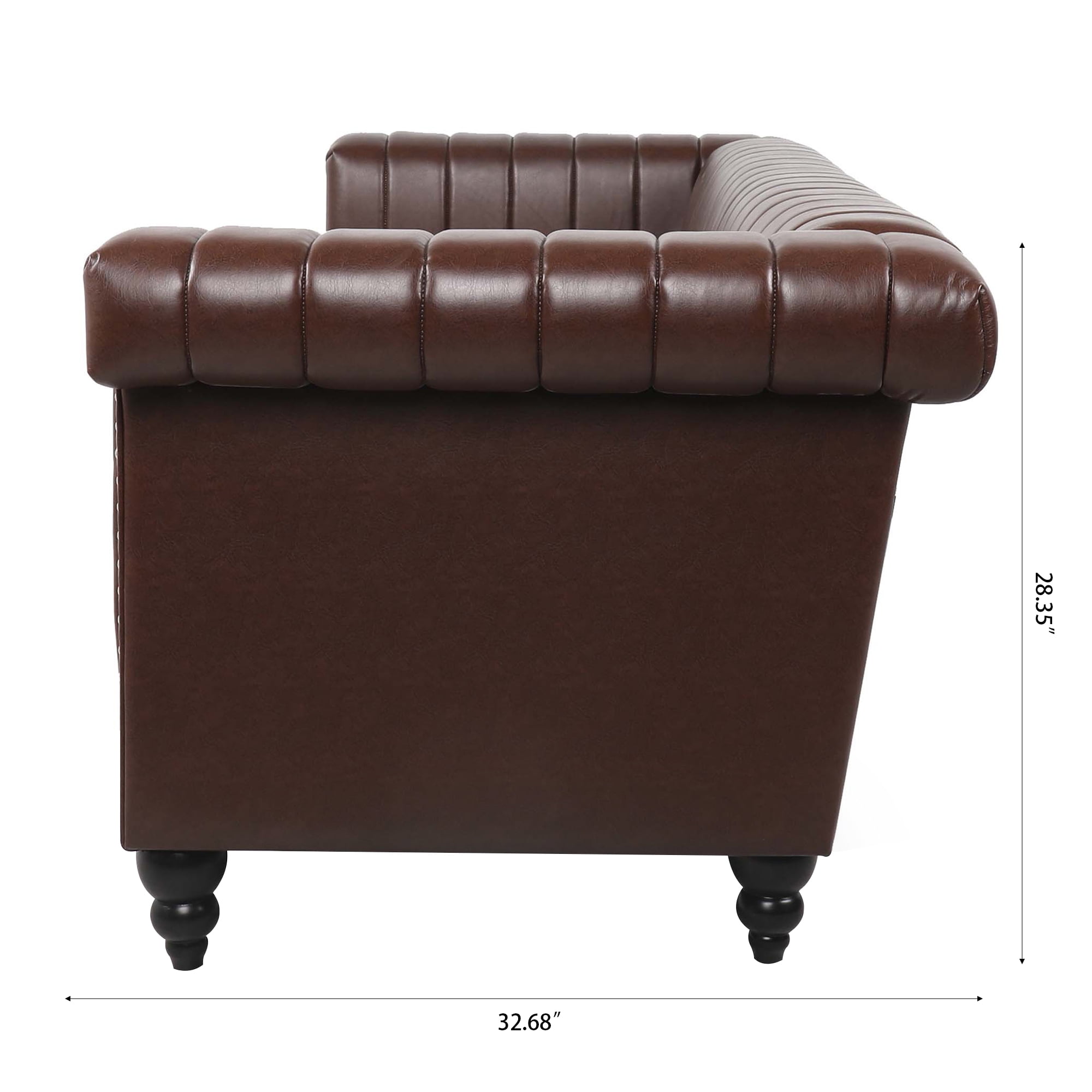 Kadyn 83.66" Removable Cushion 3 Seater Sofa, Modern Pu Sofa for Living Room, Upholstered Pu Sofa Couch with Traditional Square Arm, Dark Brown