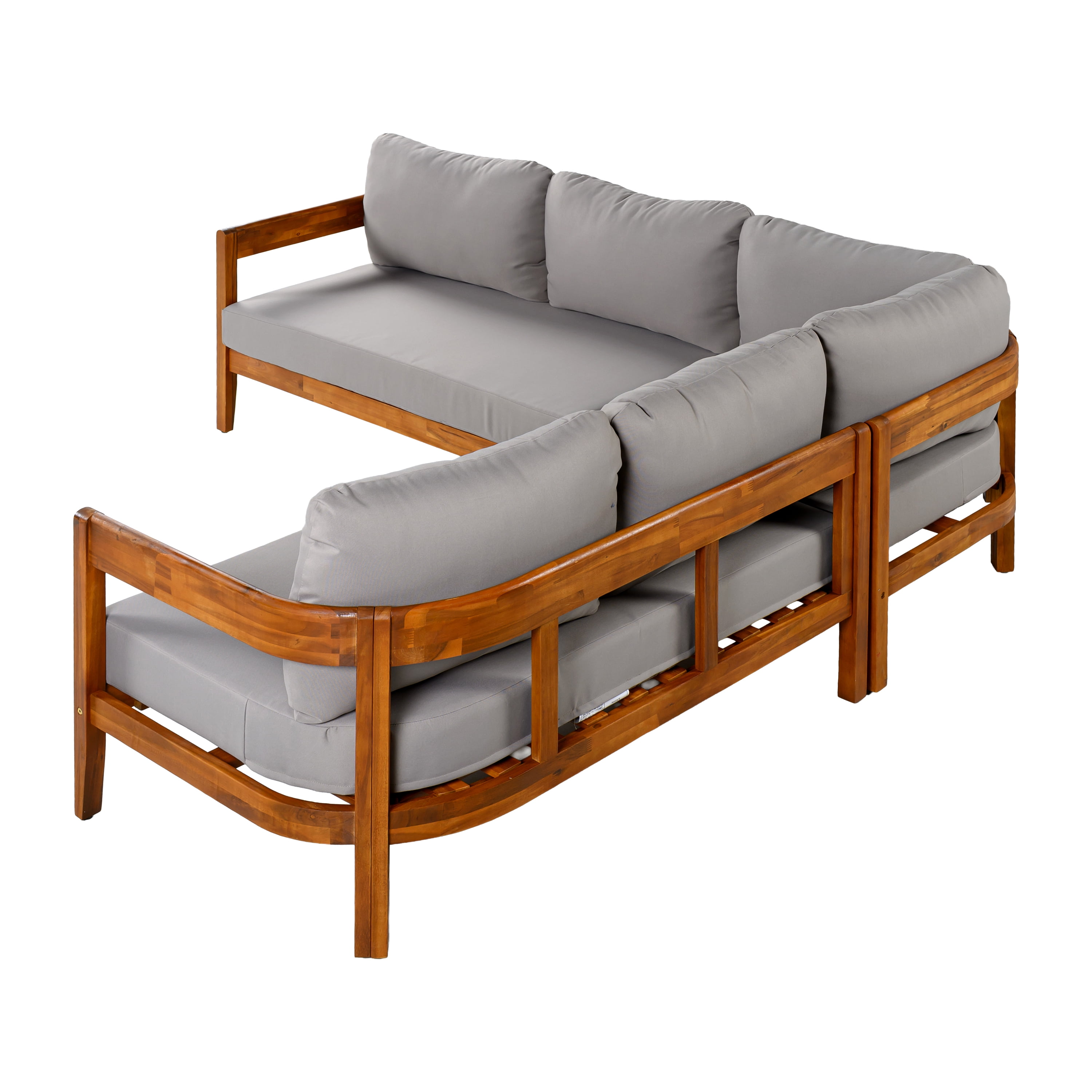 Mintazer 5-Piece Patio Furniture Set, L-Shaped Outdoor Sectional Sofa with Arc Frame & Thick Cushions for Garden, Grey