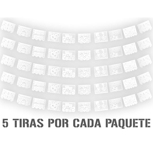 Papel Picado Boda| Guirnaldas | enramada mexicana artesanal | 5 tiras de 5 metros | diseño de bodas blanco | decoración de plastico picado boda