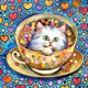 thumbnail image 1 of 5D DIY taladro redondo completo diamante pintura gato en una taza de té kit decoración del hogar, 1 of 9
