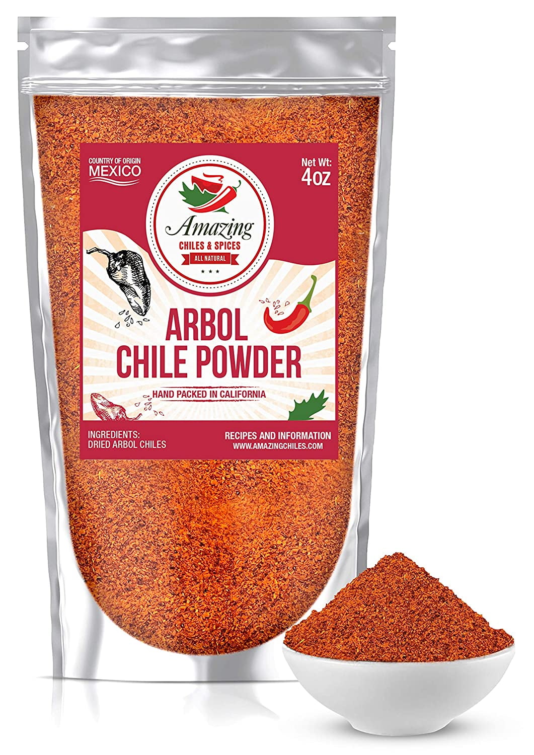 Chile de Arbol Dried Red Chili Pepper Powder 4 oz Ground Peppers