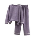 thumbnail image 2 of Puntoco Pijamas para mujer, moda femenina, color sólido, cuello redondo, ropa informal cálida para el hogar, conjunto de pijama, 2 of 3