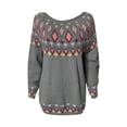 thumbnail image 3 of Fair Isle Sweater Women Vintage Long Sleeve Boat Neck Retro Oversized Sweater Lightweight Knitted Sweater Top, 3 of 20