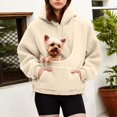 thumbnail image 2 of Women Sherpa Pet Carrier Hoodie, Plush Kangaroo Pocket Pullover for Small Dog Cat, 2 of 4