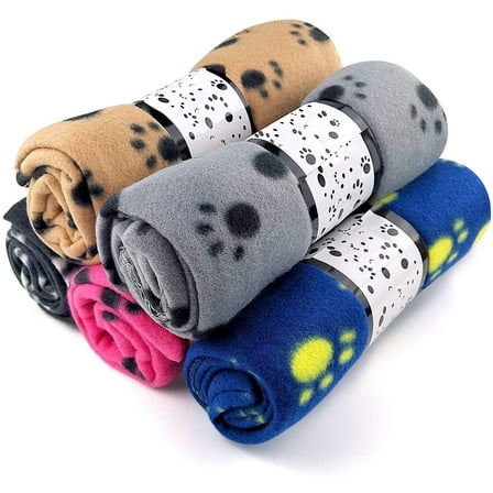 Livhil 5 Pack Large Fleece Dog Blanket, 38x 27 inch Fluffy Cat Puppy Blanket, Soft Pet Blanket Sleep Mat Bed Cover with Color Paw Printing for Home Using