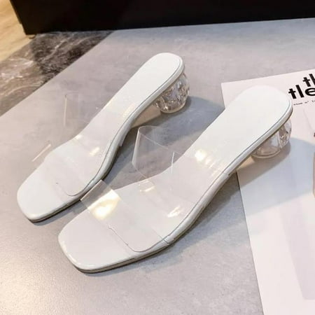 

Summer Women Pumps Sandals 9cm Jelly Slippers Sexy Open Square Toe High Heels Women Transparent Slippers Shoe Heel Clear Sandals