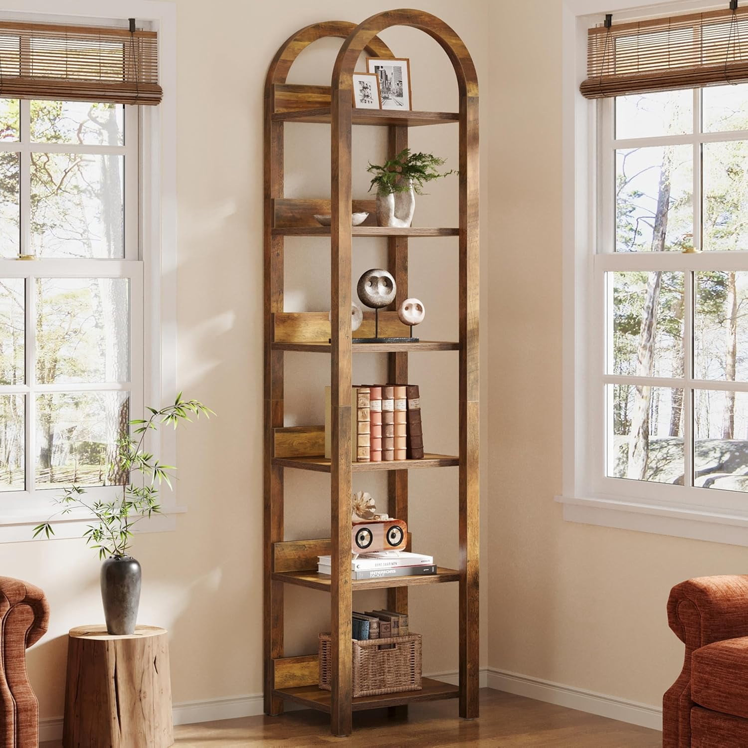 Tribesigns 6-Tier Narrow Bookshelf, 71" Tall Arched Bookcase with Shelves for Small Space