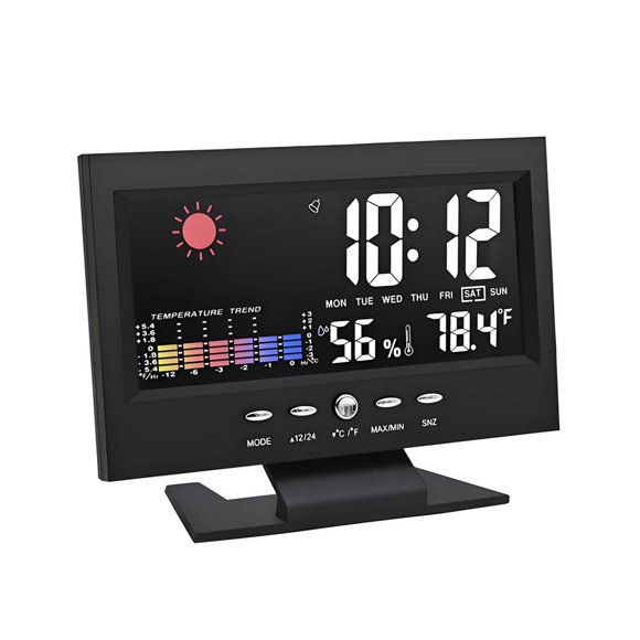 FNNMNNR Atomic Clock Large Display Digital Clock with Colorful Screen Voice Controlled Backlight Atomic Wall Clock with Weather Forecast