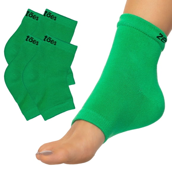 ZenToes Calcetines hidratantes para el talón, 2 pares de calcetines de spa sin dedos con forro de gel para curar y tratar los talones secos y agrietados mientras duermes (verde regular)