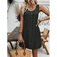 thumbnail image 6 of Women'S Scoop Neck Sleeveless Tank Dress Button Front Flared Casual Mini Dresses Black XXXL, 6 of 7