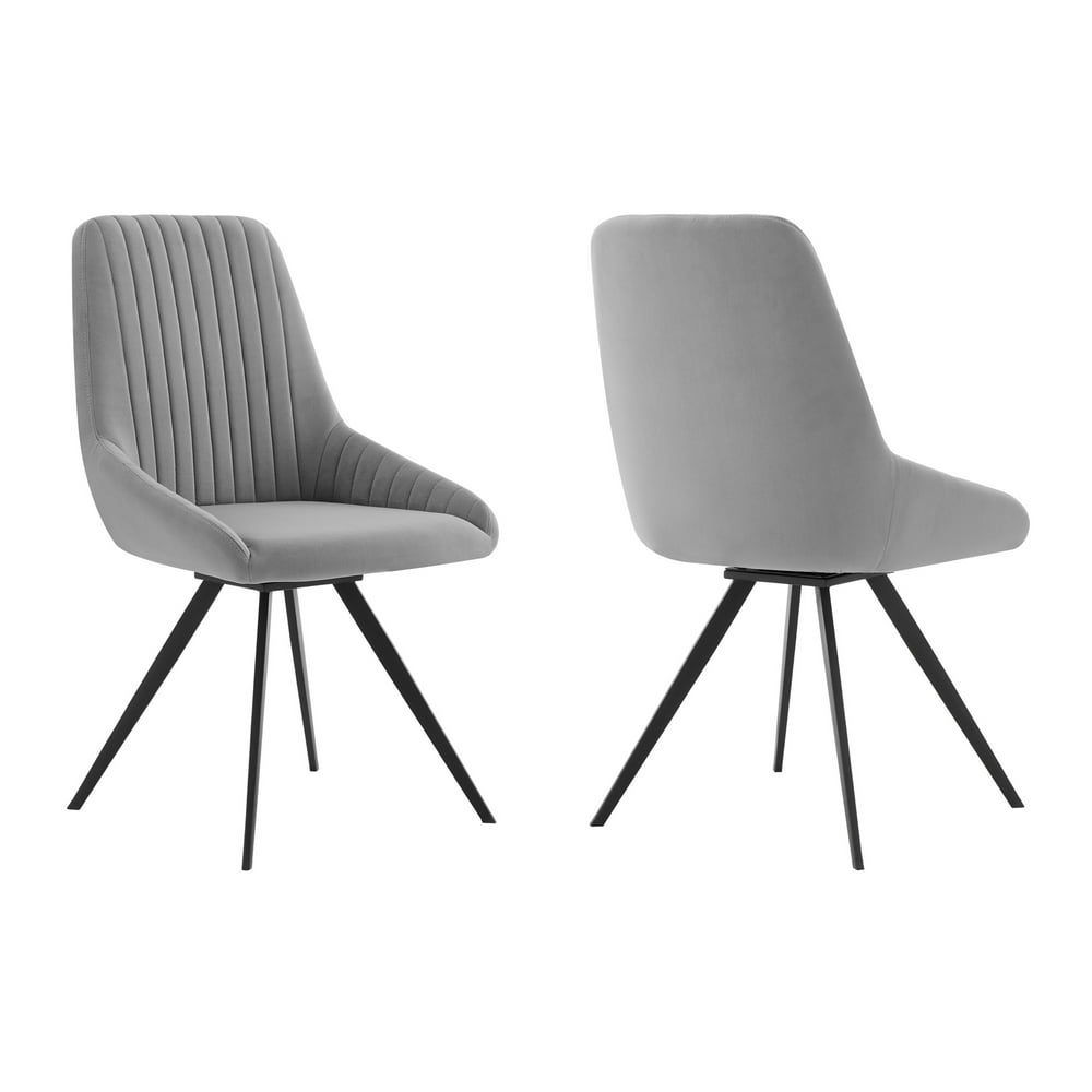 Alison Swivel Gray Velvet and Metal Dining Room Chairs Set of 2