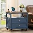 thumbnail image 4 of Nightstand with Wireless Charging Station Modern Nightstand, 2 Drawers Bedside Table Dark Blue End Side Table for Bedroom Furniture 23" Tall, 4 of 9