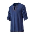 thumbnail image 5 of IYTR Mens Medieval Lace Up Long Sleeve Tunic Tops V Neck Strap Matching Belt Vintage Casual Shirt (Navy,XL), 5 of 8