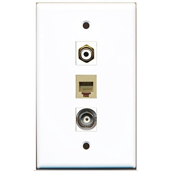 RiteAV - 1 Port RCA White and 1 Port Phone RJ11 RJ12 Beige and 1 Port BNC Wall Plate