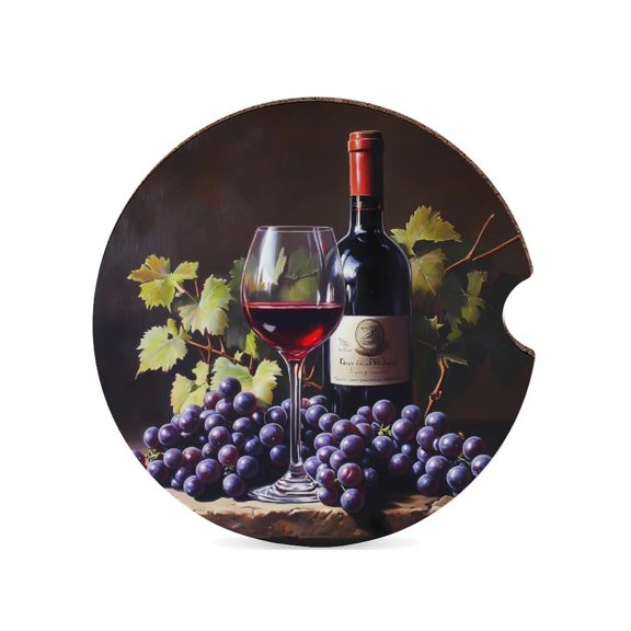 Red Wine Grapes Car Coasters for Drinks with A Finger Notch for Easy Removal Cup Holder Coaster Cute Car Interior Accessories 1PCS