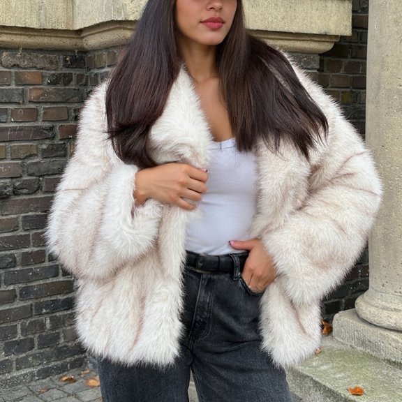 YueHuiYing Womens Faux Fur Coat Winter Shaggy Casual Oversized Lapel Jackets Warm Fuzzy Outerwear