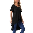 thumbnail image 4 of INSPIRAR CHIC Blusas de Mujer de Manga Corta Asimétricas con Nudo en la Cintura, Top Elegante Casual, Talla 2XL, Negro, 4 of 6