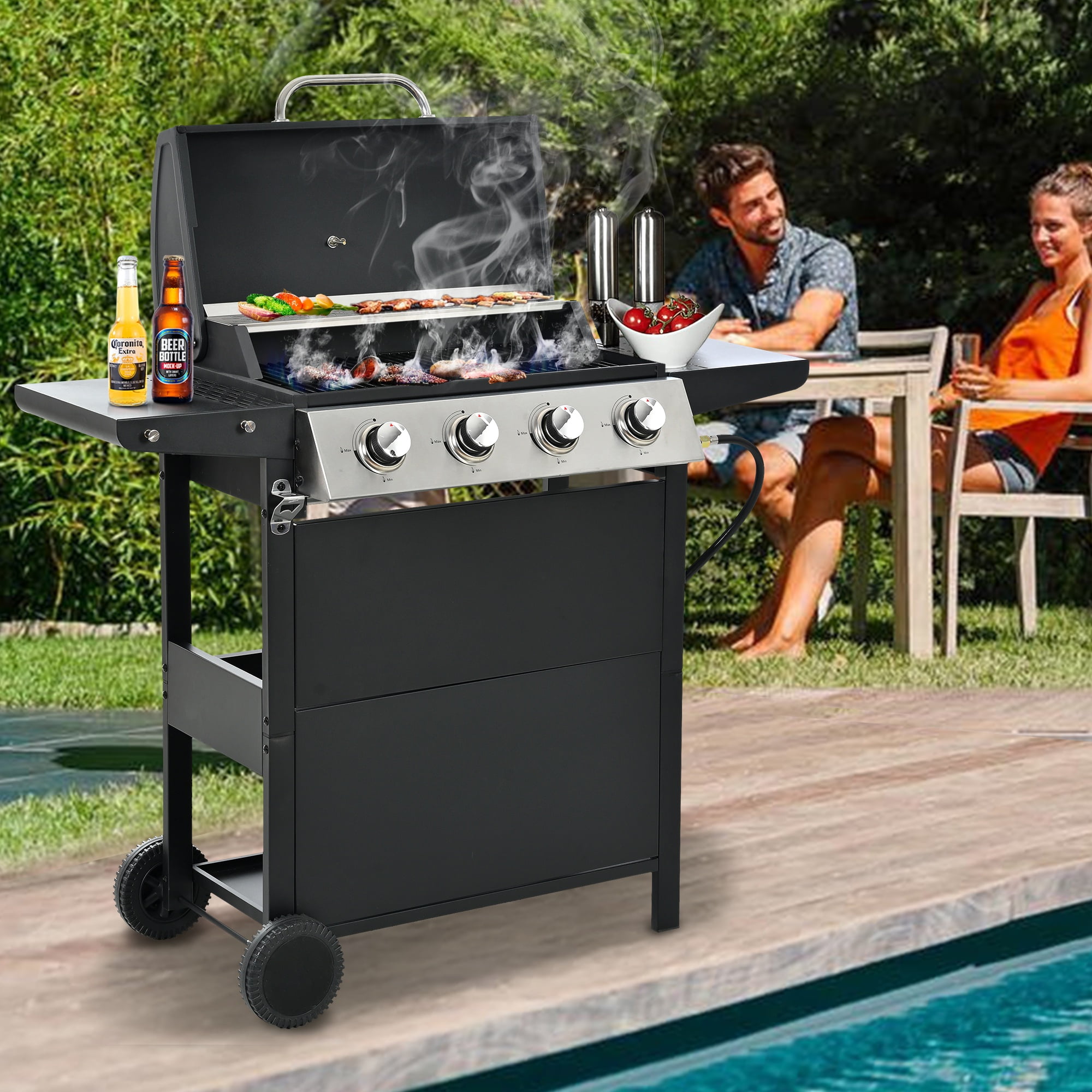 Seizeen 4 Burner Propane Gas Grill 34 200BTU Outdoor BBQ Grill Stainless Steel Camping Stove for Patio RV Party Gifts for Father Man