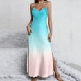 thumbnail image 4 of Women Satin Silk Cami Dress Summer Tie Dye V Neck Sleeveless Maxi Dresses Vacation Beach Side Split Sundress, 4 of 6