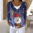 thumbnail image 2 of Women's Fashion Long Sleeve Christmas Snowman Snowflake Print Jacket Cardigan for Holiday Party and Casual Daily Wear,Dark Blue,S, 2 of 5