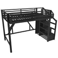 thumbnail image 5 of Twin XL Loft Bed with Storage Stairs, Shelves and Built-in Wardrobe, Metal Loft Bed Frame with USB Ports and LED Lights for Bedroom, Dorm, Black, 5 of 8