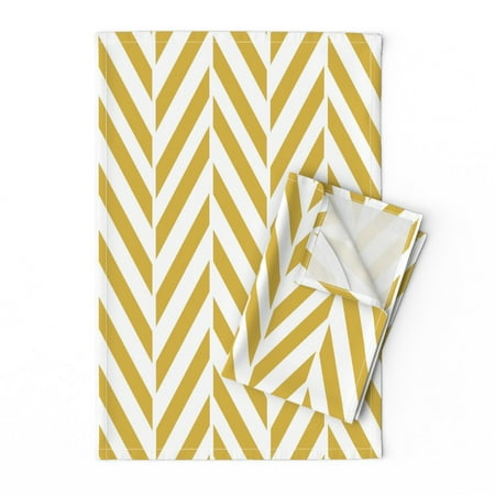 

Printed Tea Towel Linen Cotton Canvas - Mustard Herringbone Gold Chevron Arrow Yellow Geometric Modern Print Decorative Kitchen Towel by Spoonflower