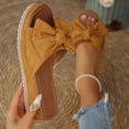 thumbnail image 6 of OOOUM Bow Platform Sandals For Women Comfortable Cushioned Soft Wedge Sandals Open Toe Slip On Casual Summer Beach Flats Yellow US:7, 6 of 8