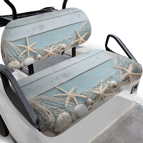 Aplkyhs Starfish Golf Cart Seat Cover Breathable Golf Cart Rear Seat 2-Person Seats Club Car Seat Covers Easy to Install Backrest Bottom Seat Cover for Club Car Sports Accessories