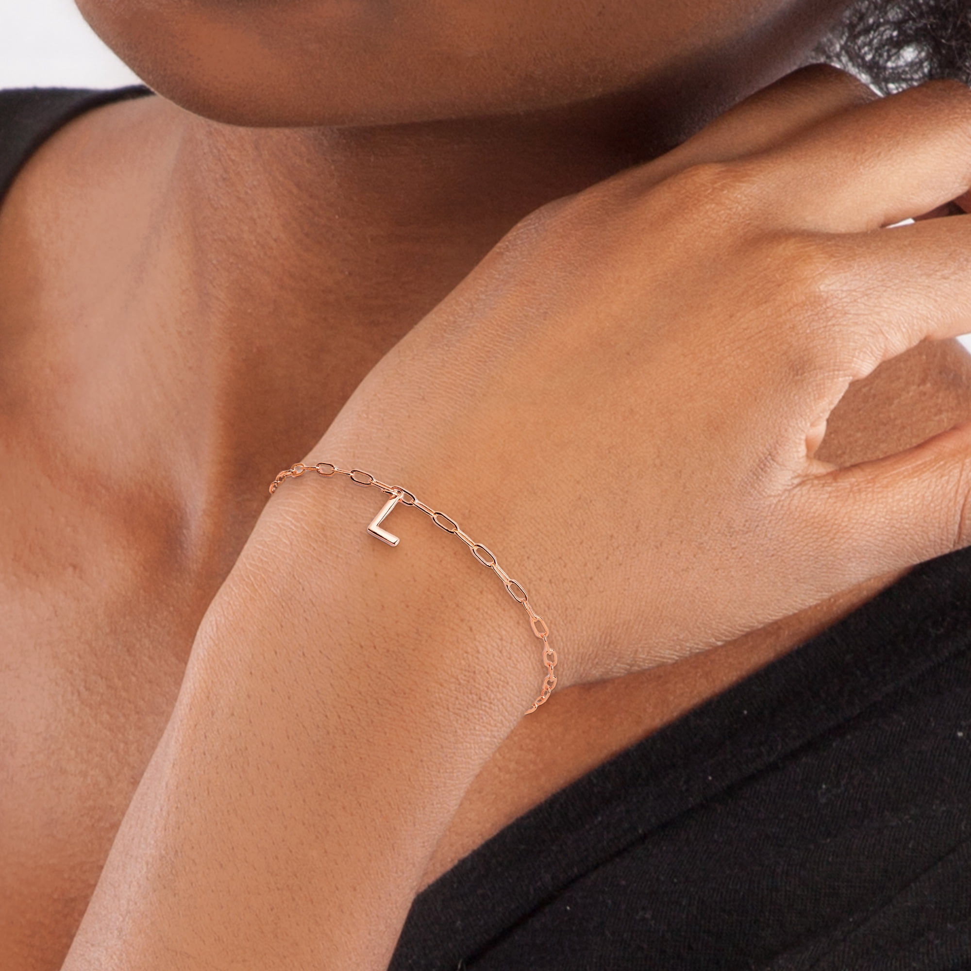 Personalized Planet Women's Sterling Silver Initial Charm Paperclip Chain Bracelet