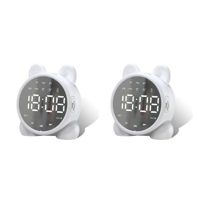 Toystoory Pantalla digital LED Despertador Dormitorio Reproductor de música multifuncional compatible con Bluetooth Brillo ajustable Blanco 2Conjunto