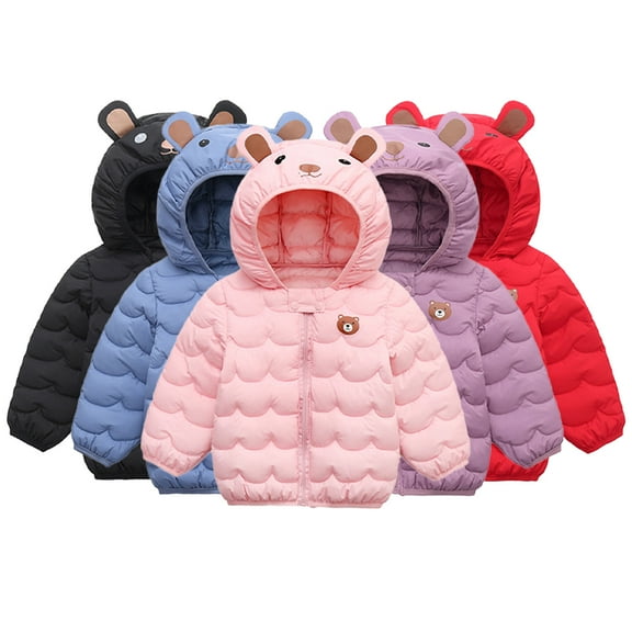Godderr Toddler Winter Coat Baby Boys Girls Light Puffer Jacket for Kids with Ears Hooded Down Cotton Jacket Cute Cartoon Cotton Outerwear for 1-5Y