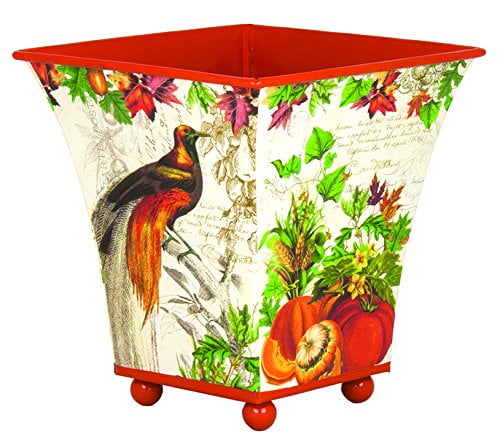 Small Footed Tin Cachepot Planter, Autumn Harvest, Small decoupage footed tin cachepot ... by