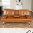 thumbnail image 3 of Futon Sofa with Armrest and Cupholders by Naomi Home-Color:Caramel,Fabric:Faux Leather, 3 of 10