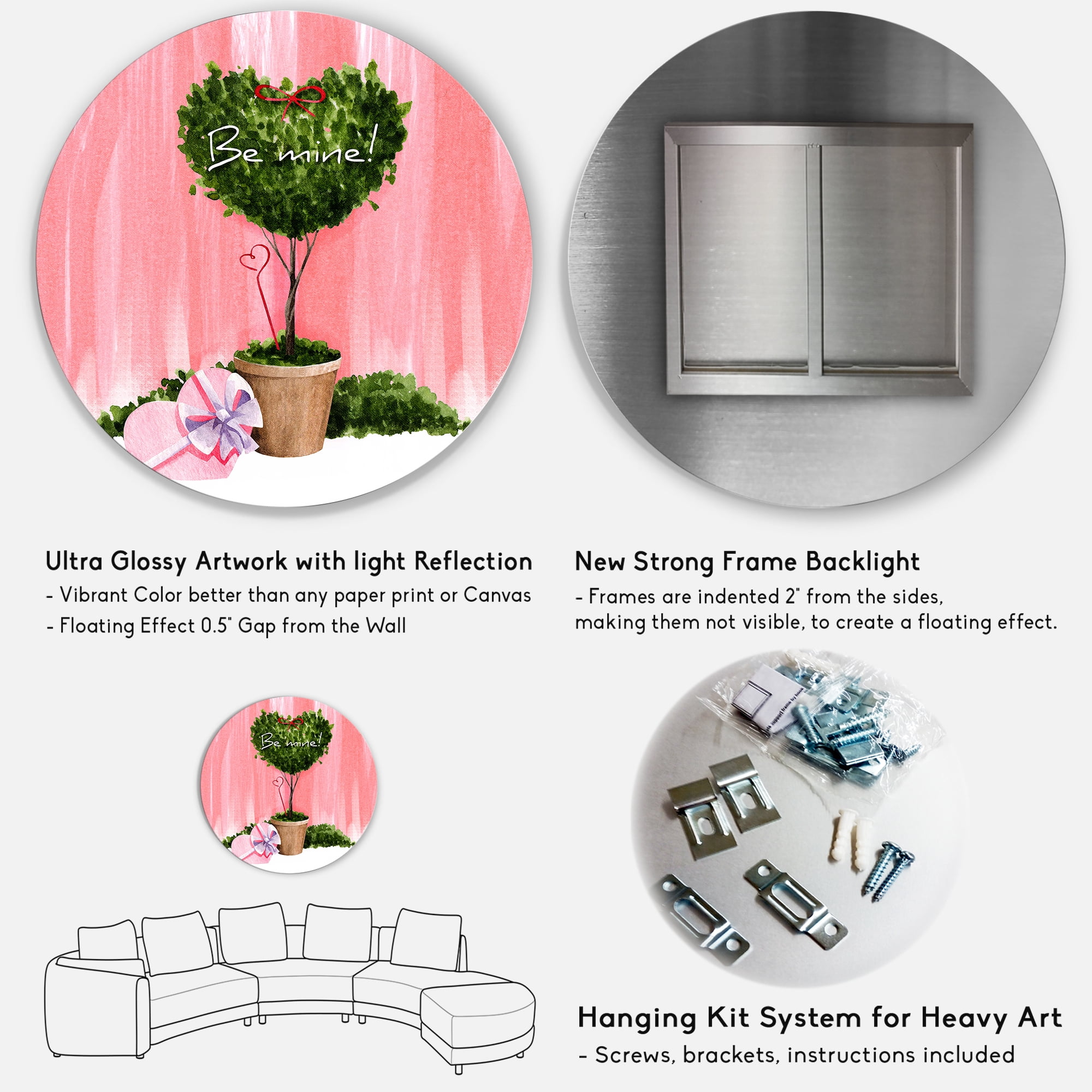Designart 'Be Mine Heart Shaped Valentine House Plant' Farmhouse Circle Metal Wall Art 29x29 - Disc of 29