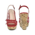 thumbnail image 5 of BLISSFUL STEP Platform Heels Lace Bow Slingback Wedge Sandals for Women Red 7, 5 of 6