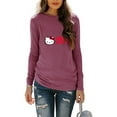 thumbnail image 3 of Hello Kitty Long Sleeve Shirts for Women Casual Crew Neck Basic Fall Tops Loose Fit Comfy Wine pink 25Inch, 3 of 5