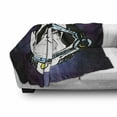 thumbnail image 3 of Outer Space Soft Flannel Fleece Throw Blanket, Kitten in Astronaut Hat Looks at Cosmic Rays UFO Universe Celestial Theme, Cozy Plush for Indoor and Outdoor Use, 60" x 80", Purple White, by Ambesonne, 3 of 6