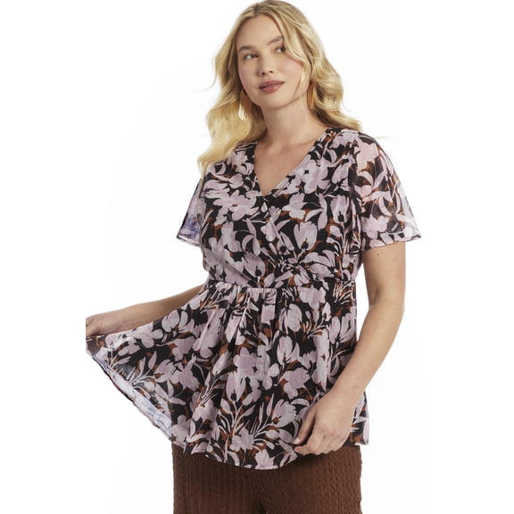 June   Vie Women's Plus Size Faux Wrap Fit-And-Flare Top