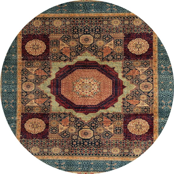 Ahgly Company Machine Washable Indoor Round Abstract Night Red Area Rugs, 7' Round